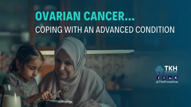 A woman sitting with her loved ones, showing resilience and support while coping with advanced ovarian cancer