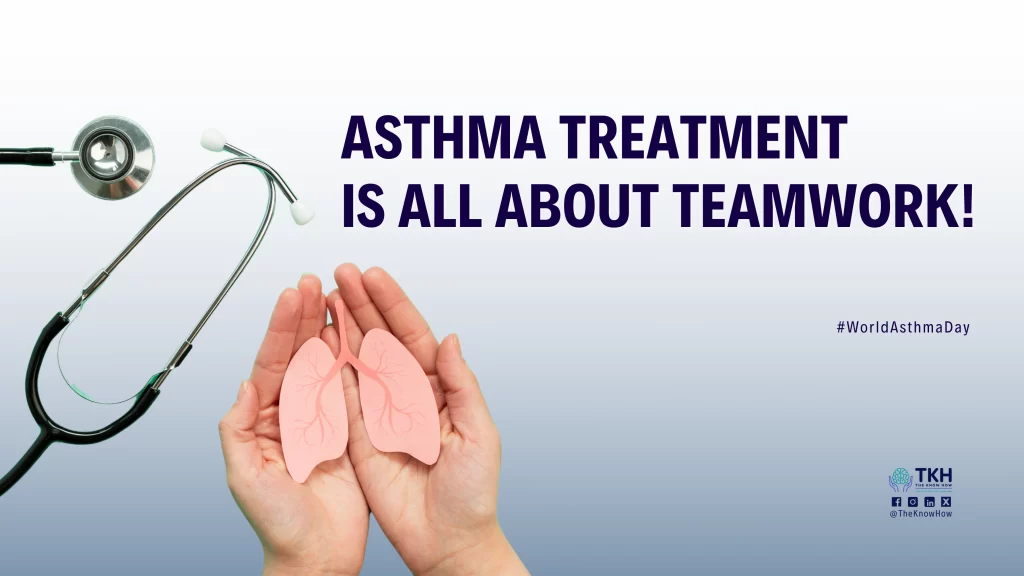 A healthcare team supporting a patient with asthma treatment